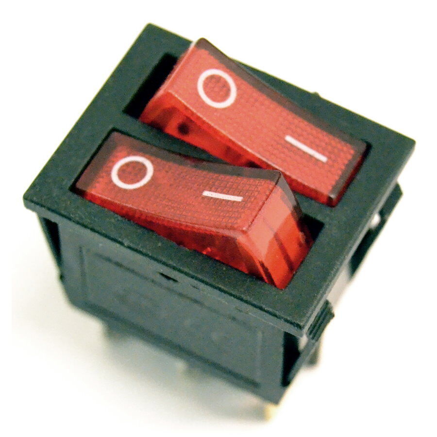 Doppelschalter Doppelwippe Kippschalter rot beleuchtet  16A 250V 22 x 30mm