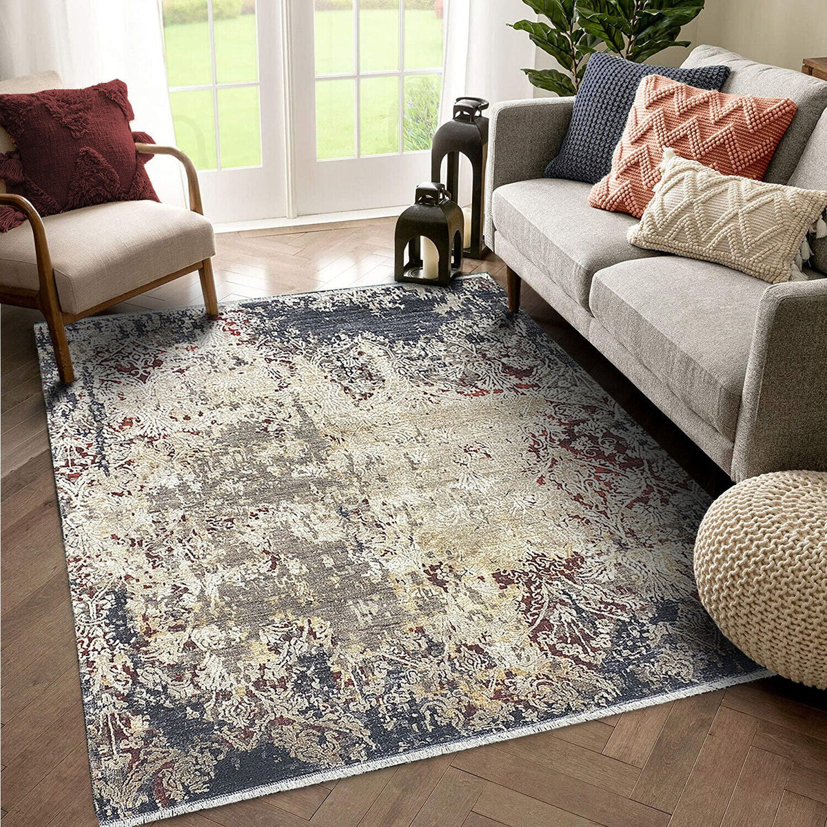 Wohnzimmer Teppich Vintage Orient Ornamente Used Look 155x230cm