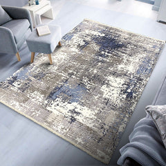 Wohnzimmer Teppich Weiß Blau Grau waschbar 155x230