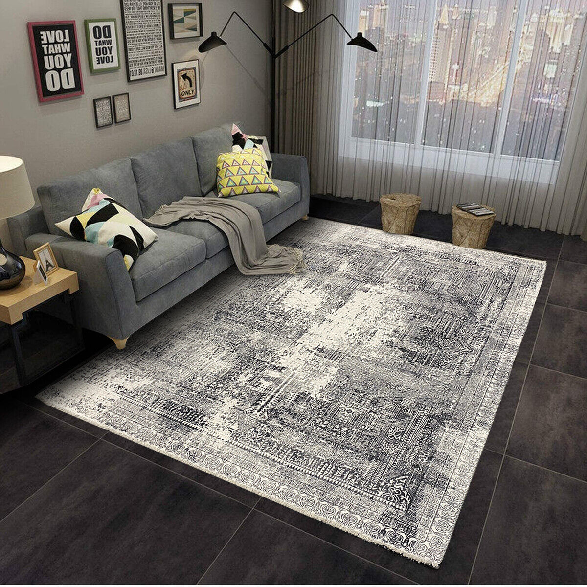 Wohnzimmer Teppich Ornamente Kurzflor waschbar