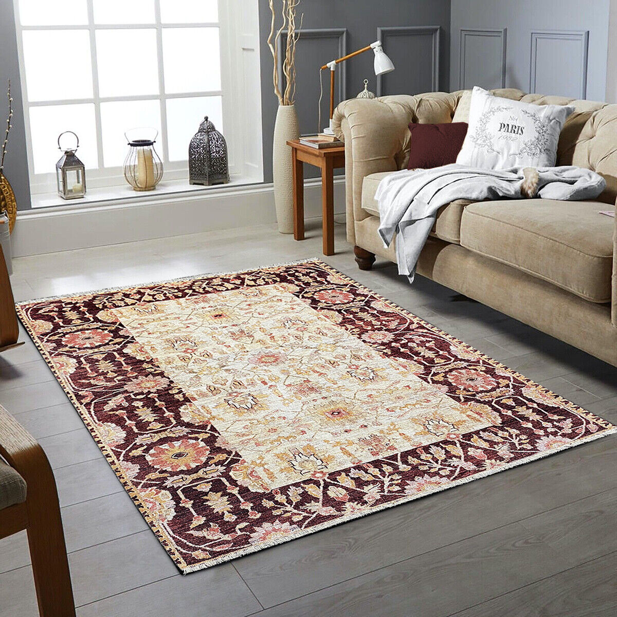 Orientteppich Wohnzimmerteppich Orientalisches Design kurzflor waschbar