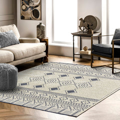 Moderner Teppich Webteppich Gemustert waschbar beige creme Farbe