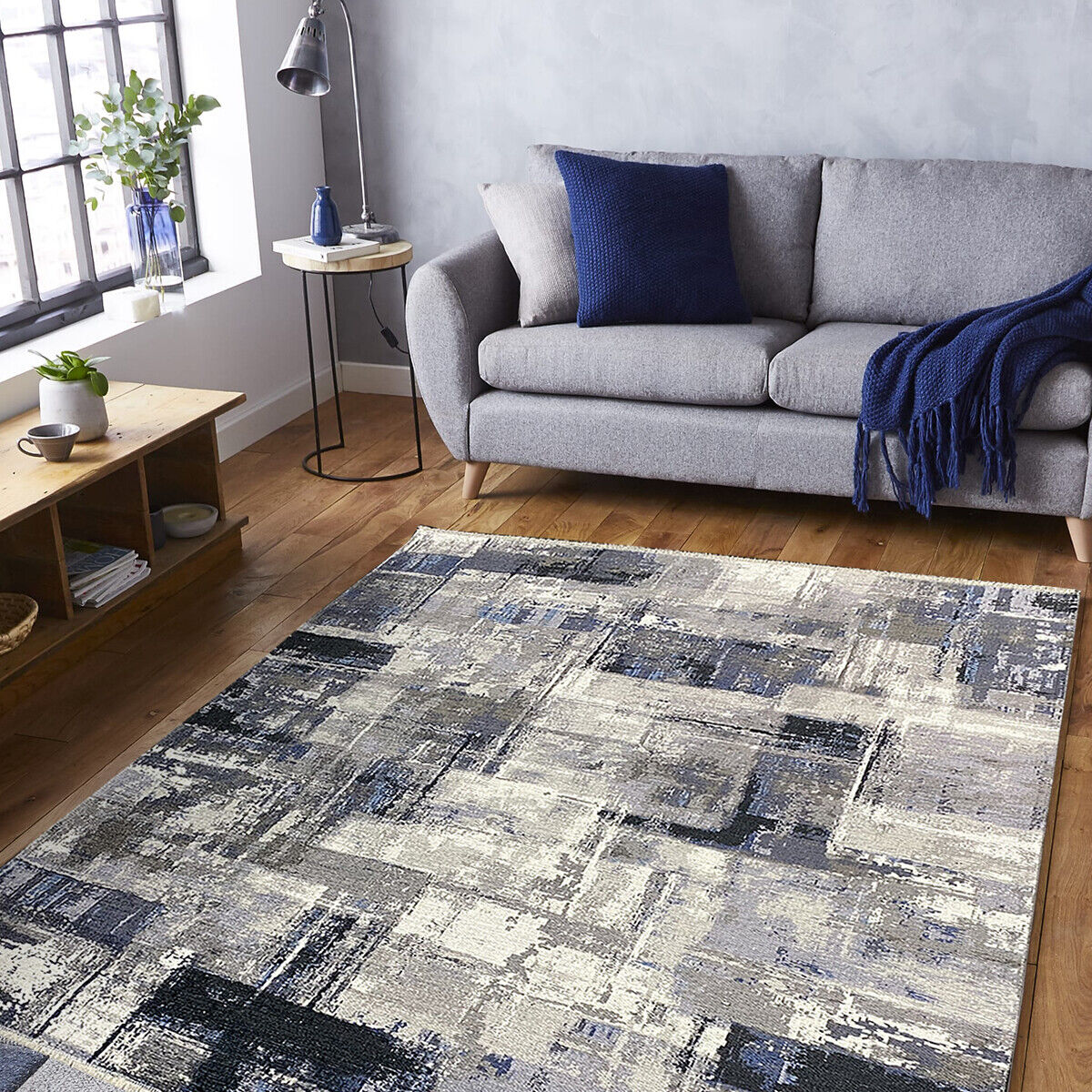 Moderner Teppich Wohnzimmerteppich Orientteppich Waschbar  weiß grau