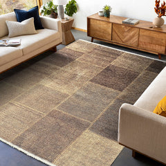 Patchwork Teppich Wohnzimmerteppich Braun Modern Kurzflor waschbar