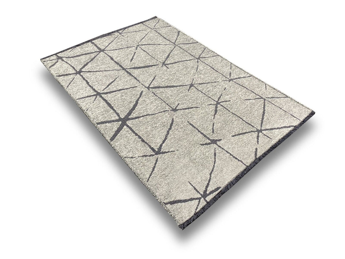 Teppich Wohnzimmerteppich Modern Gestreift Grau waschbar